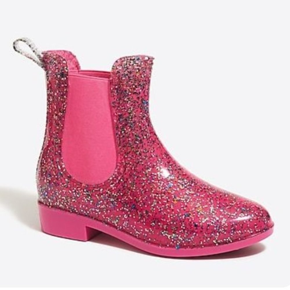 J. Crew Crewcuts Girls' Pink Glitter Chelsea Ankle Jelly Rain Boots